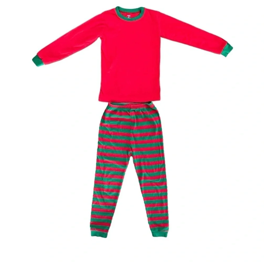 Christmas red and green striped long sleeve pajama set, unisex, size 10